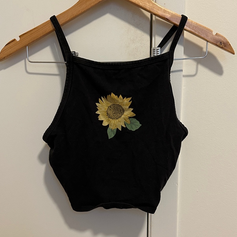 Truly Madly Deeply Black Crop Top with Sunflower